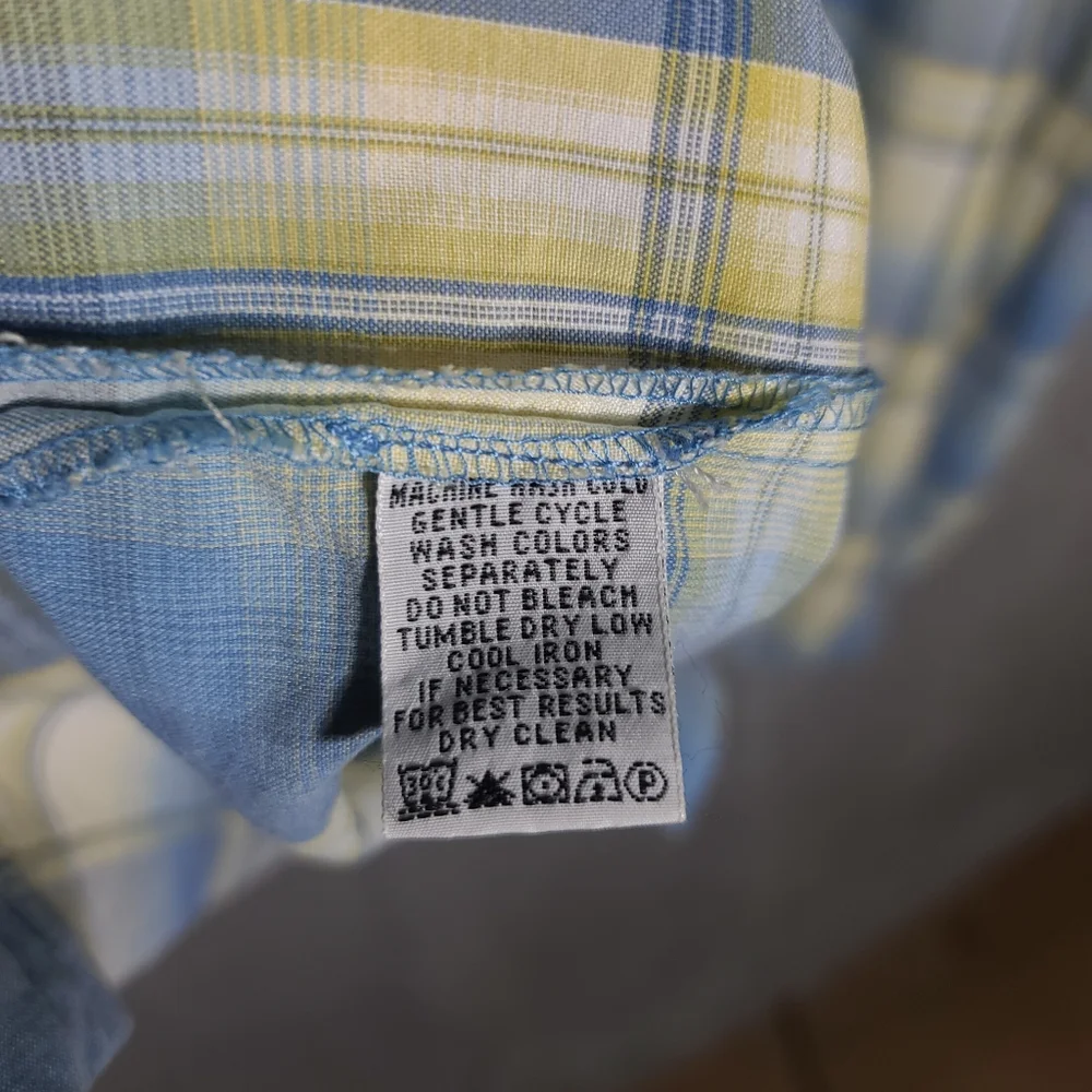 Tommy Bahama Blue and Yellow Plaid Casual Button Down Shirt - Picture 8 of 9